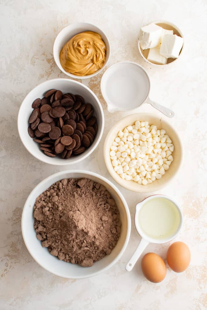 Ingredients needed for brownie truffles.
