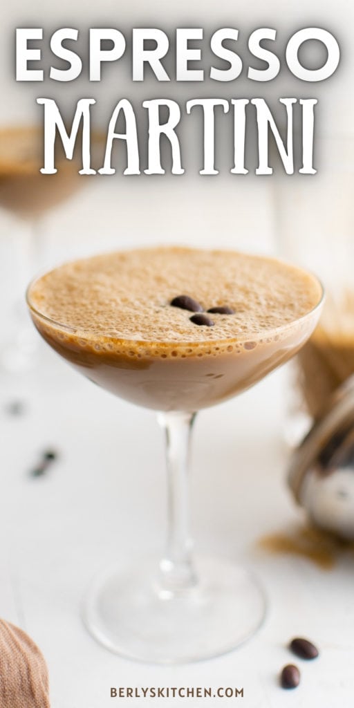 Close up view of an espresso martini.
