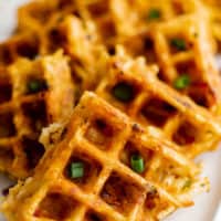 Close up view of hash brown waffles.