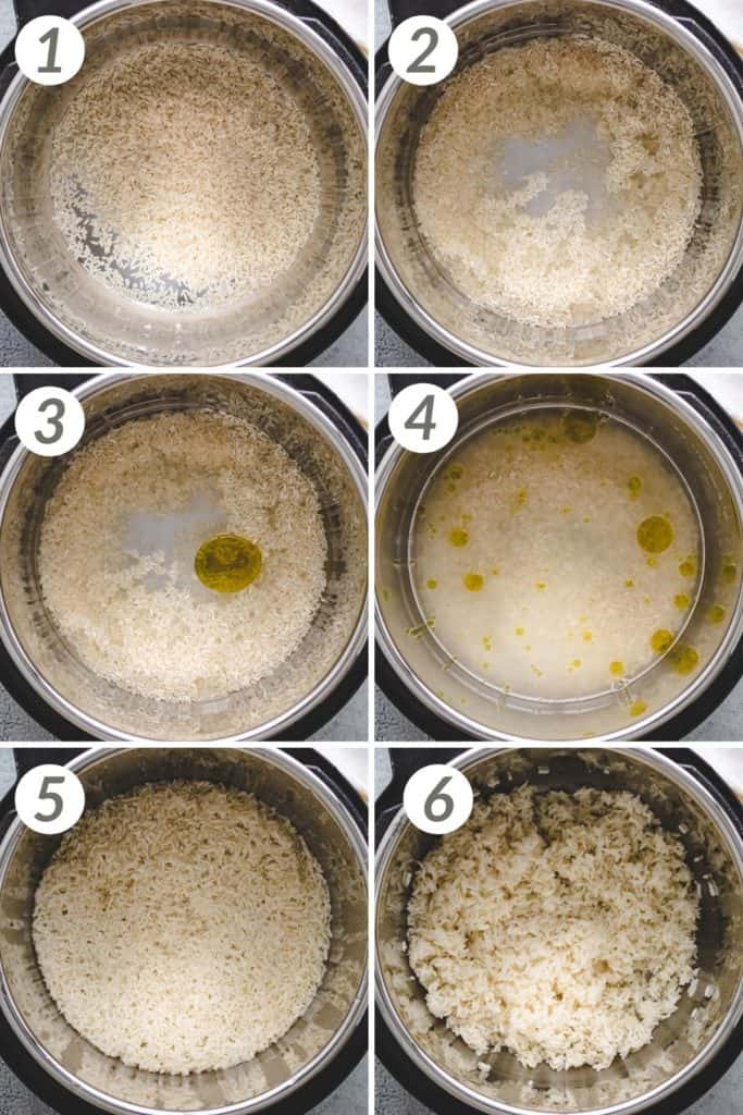 Collage showing how to make instant pot white rice.