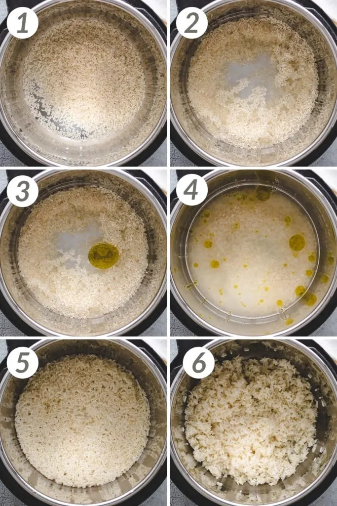 Collage showing how to make Instant Pot White Rice.