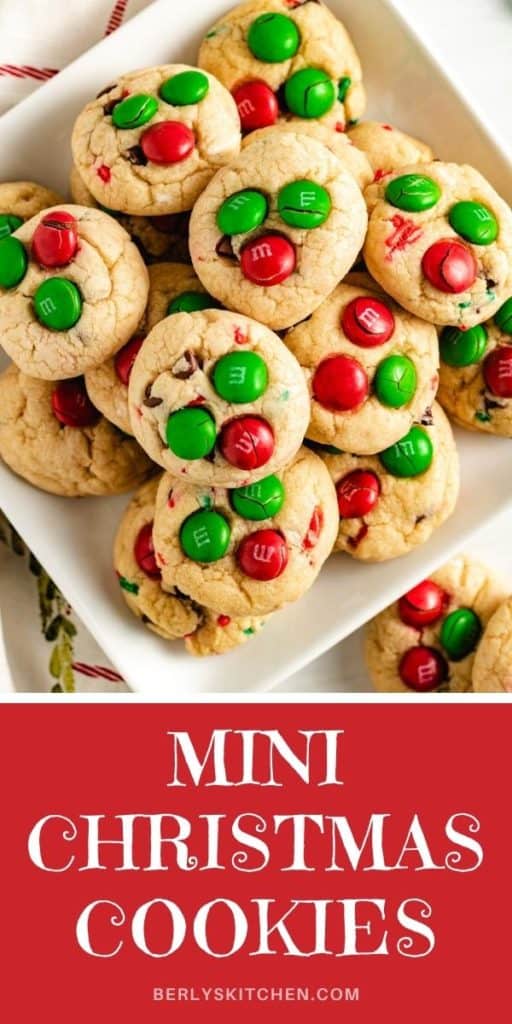 Close up of a plate of mini Christmas cookies.