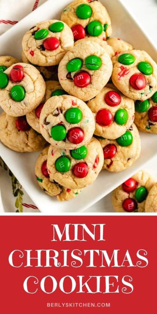 Close up of a plate of mini christmas cookies.