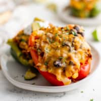 Red stuffed bell pepper with cheese.