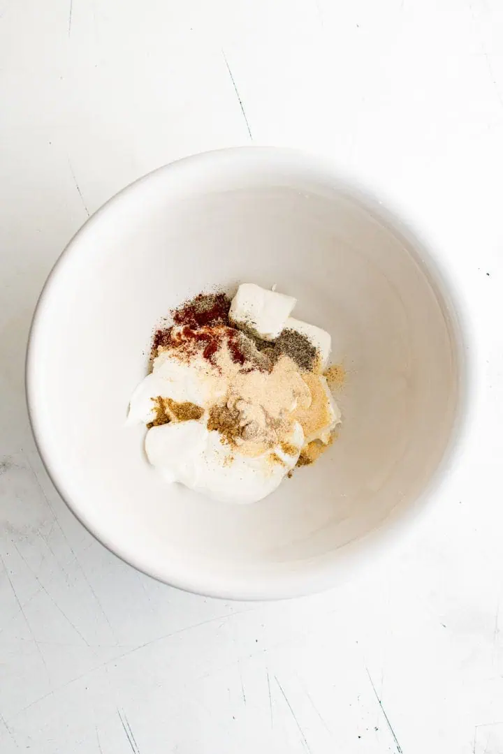 Seasonings in a white bowl.