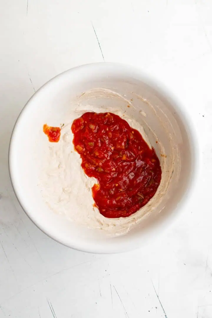Salsa mixed with cream cheese and seasonings.