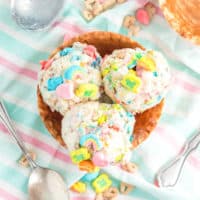 Top down view of ice cream in a bowl.