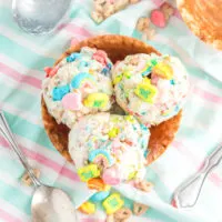 Top down view of ice cream in a bowl.