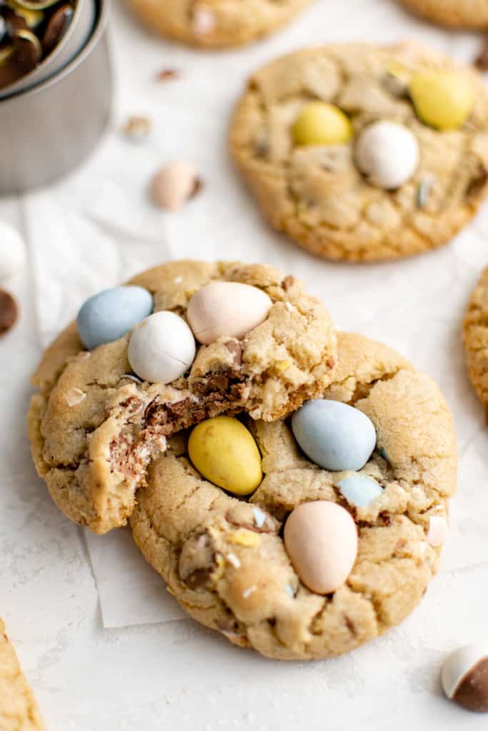 Top down view of cookies leaned against each other.