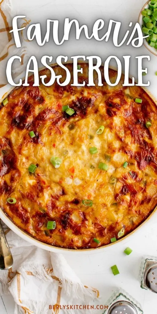 Top down view of Farmer's Casserole in a dish.
