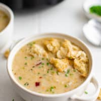 Potato leek soup with croutons.