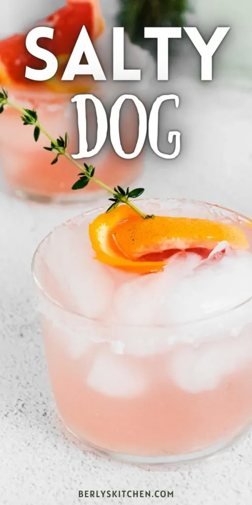 Close up photo of a salty dog cocktail.