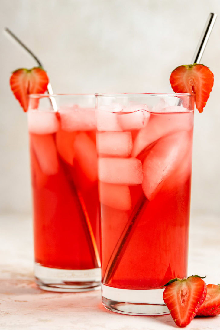 Strawberry Soda Side view of strawberry flavored soda.