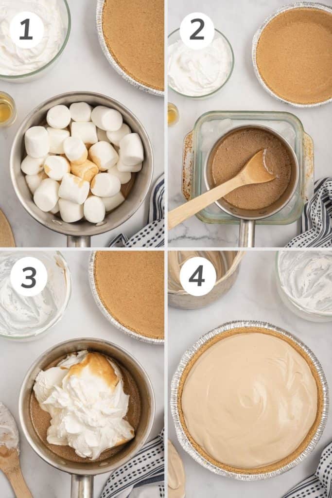 Collage showing how to make Irish coffee pie.
