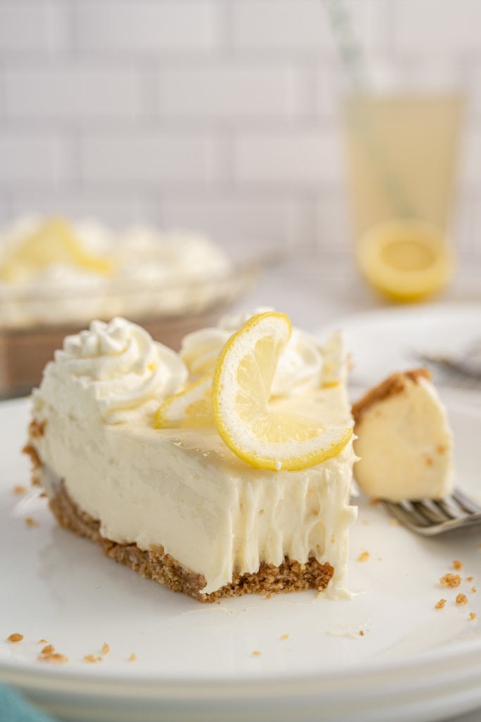 Lemon icebox pie on a plate.