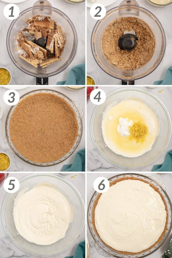 Collage showing how to make lemon icebox pie.