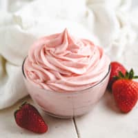 Strawberry buttercream in a dish.