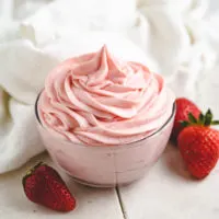 Strawberry buttercream in a dish.