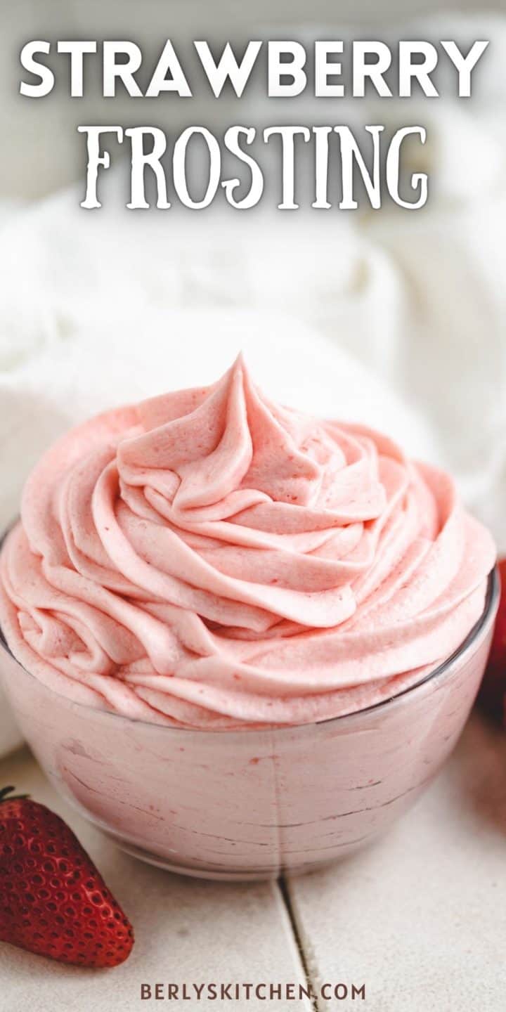 Strawberry buttercream in a glass bowl.