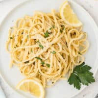 Top down view of lemon pasta.