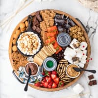 Top down view of a s'mores board.