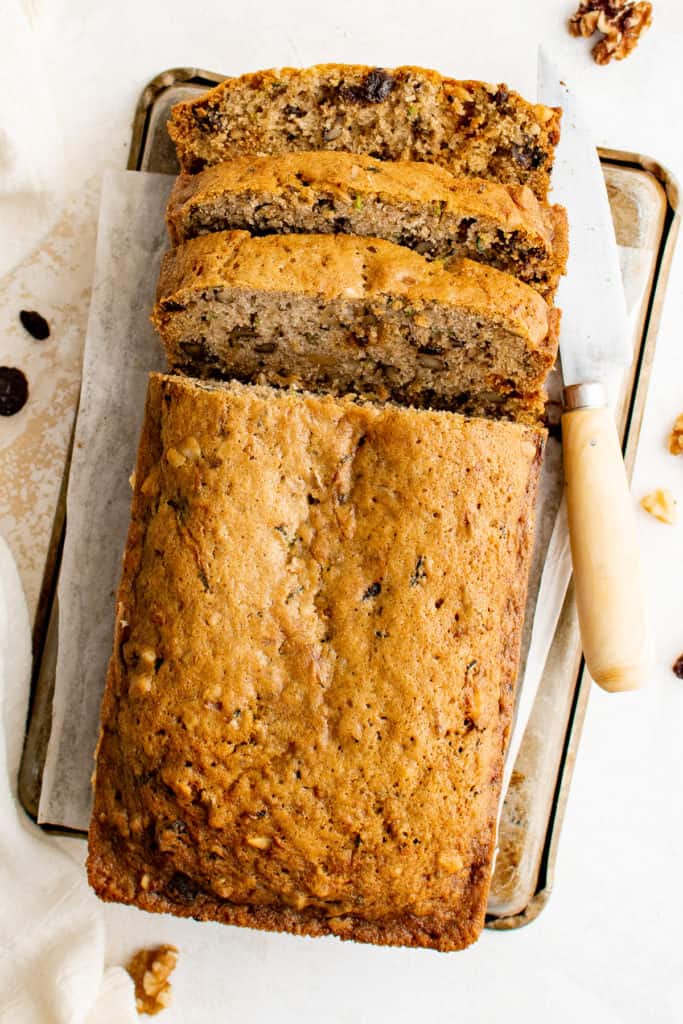 Top down view of zucchini bread.