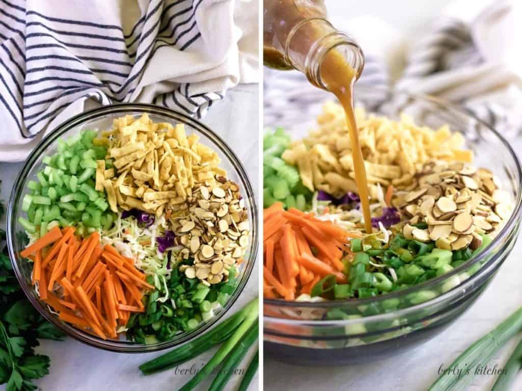 Collage showing how to make an Asian Salad.