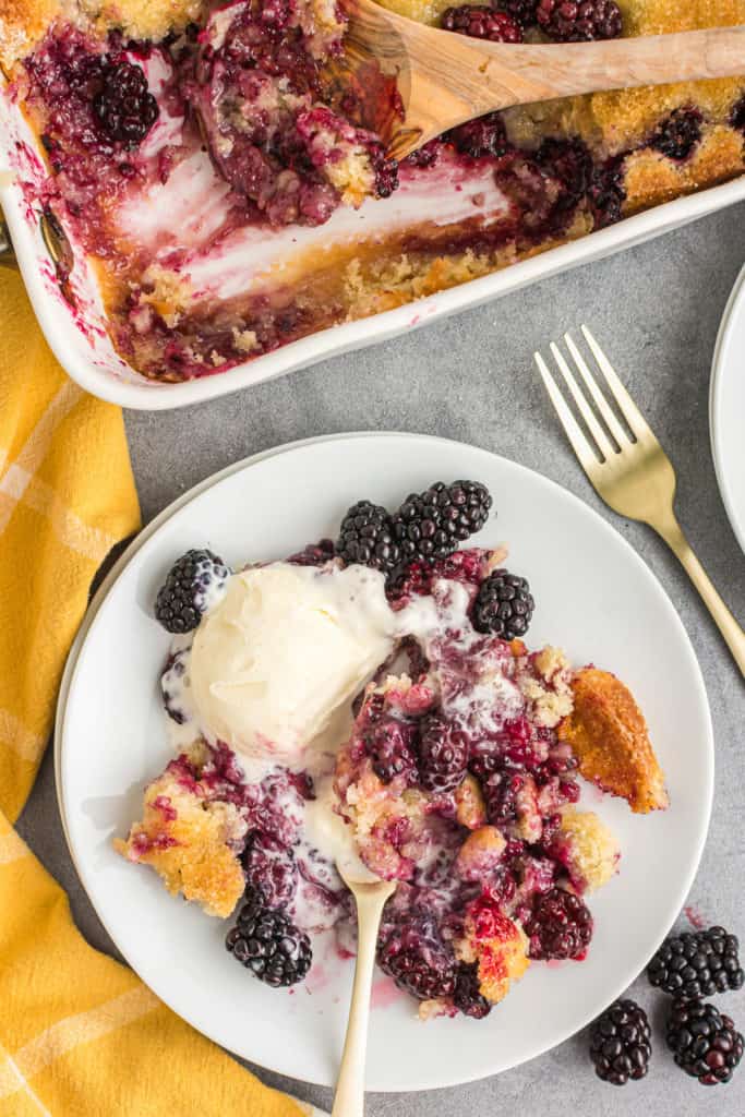 Plate of cobbler and ice cream.