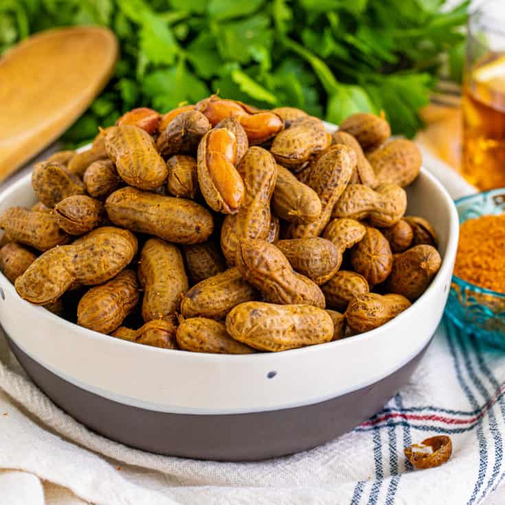Boiled peanuts in a bowl.