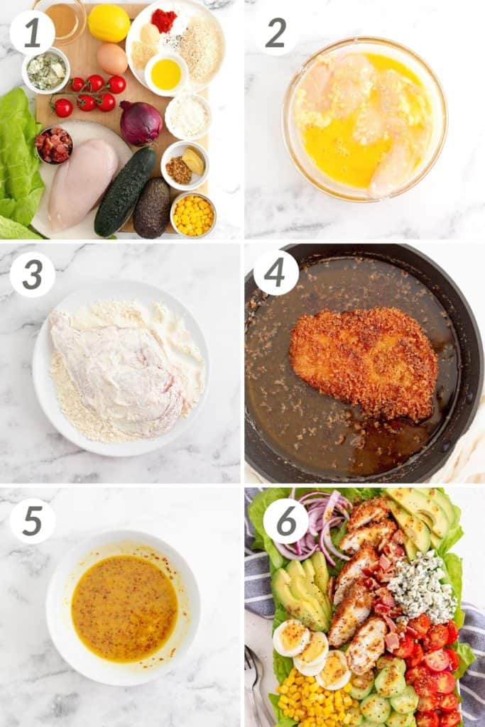 Collage showing how to make a crispy chicken salad.