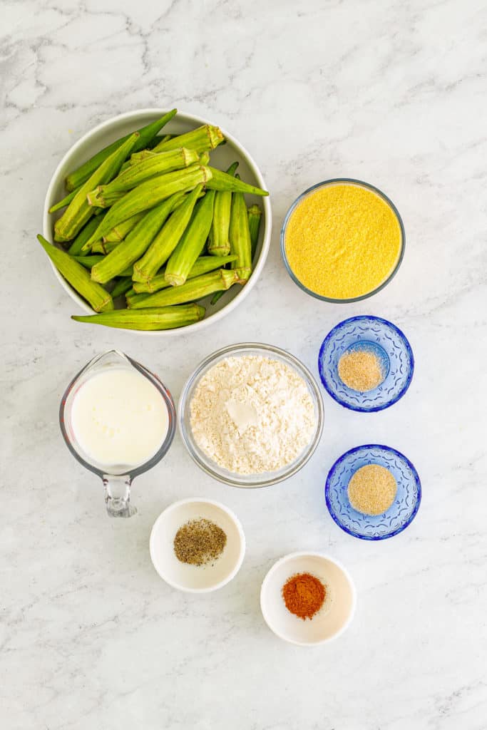 Ingredients needed for fried okra.