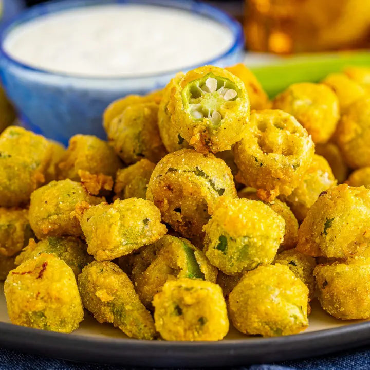 Fried okra on a plate.