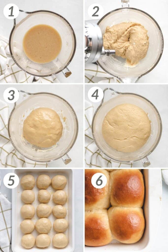 Collage showing how to make hawaiian rolls.