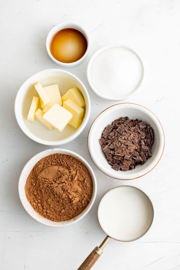 Ingredients needed for hot fudge.