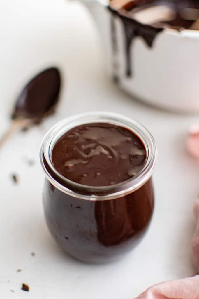 Chocolate fudge sauce in a jar.
