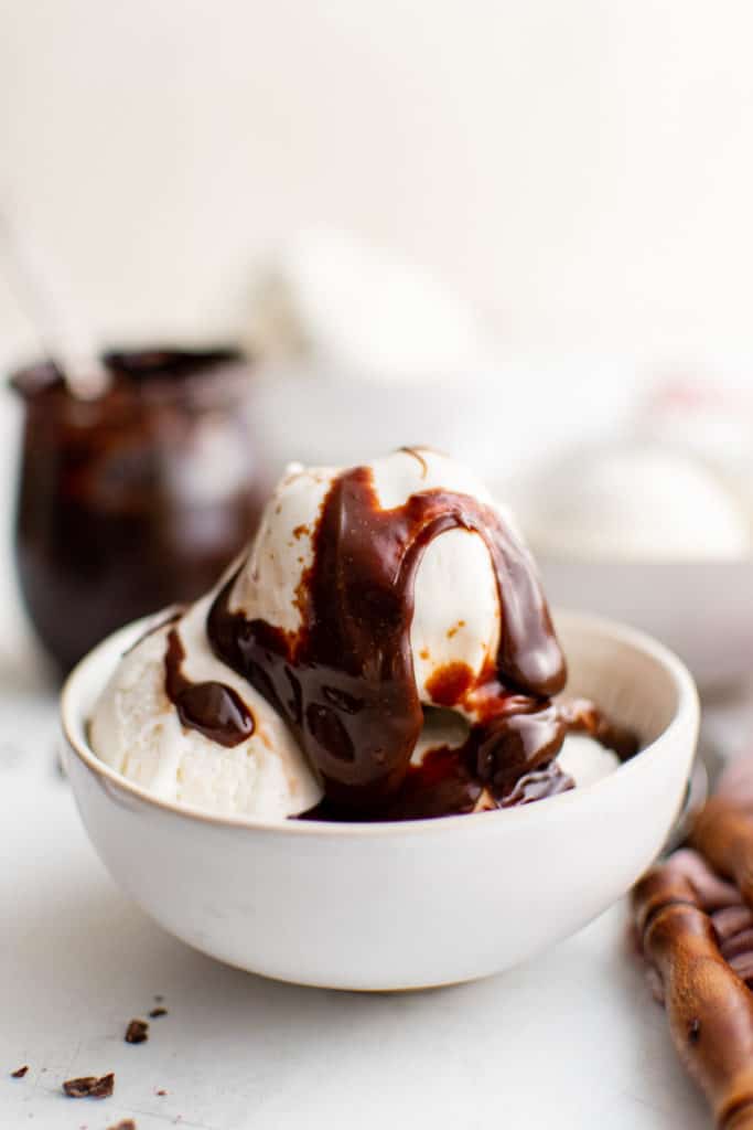 Hot fudge on ice cream.