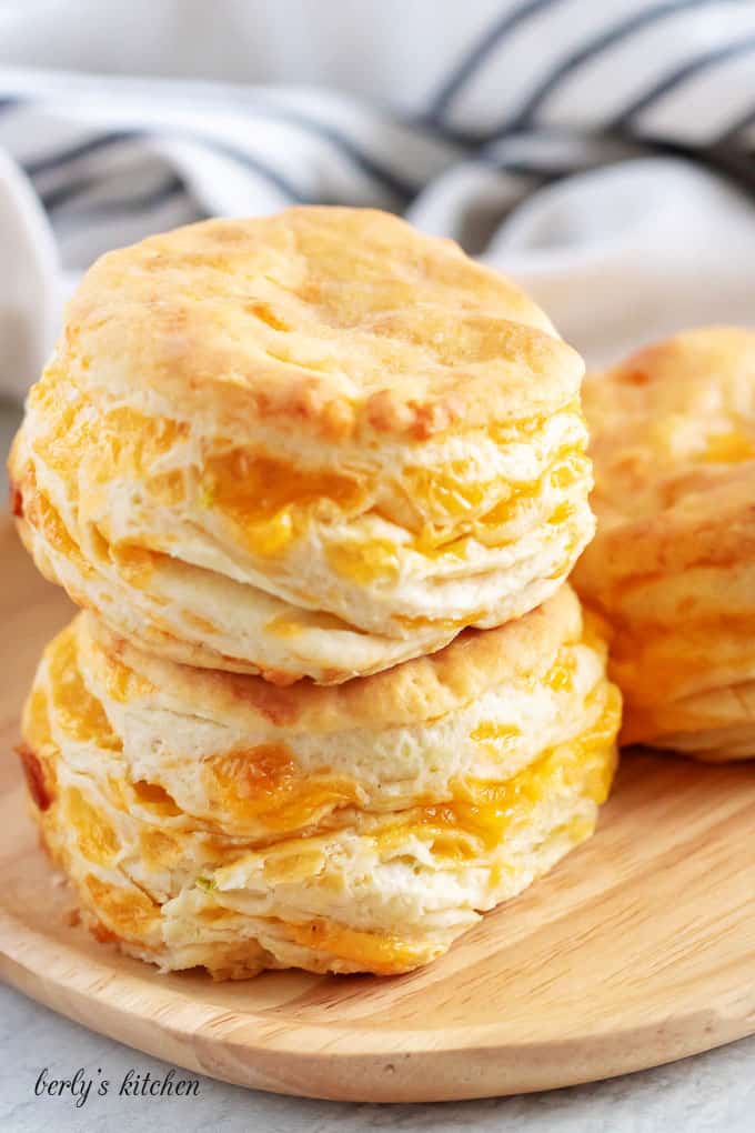 Stack of biscuits on a plate.