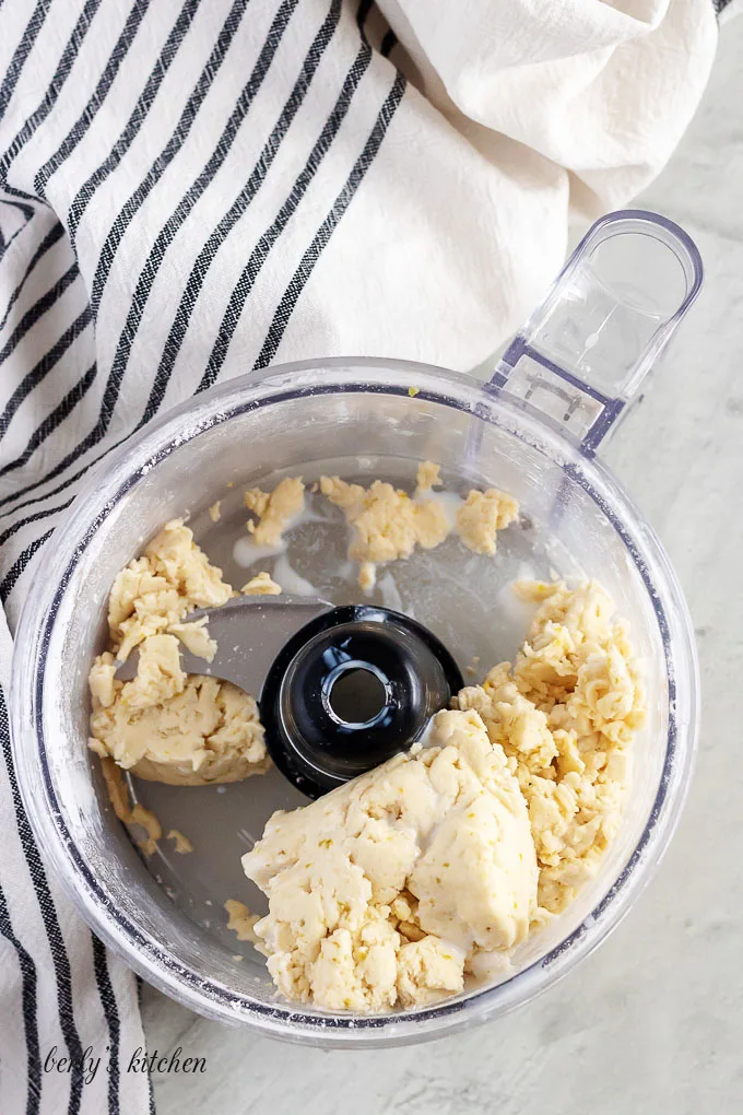 Biscuit dough in a food processor.