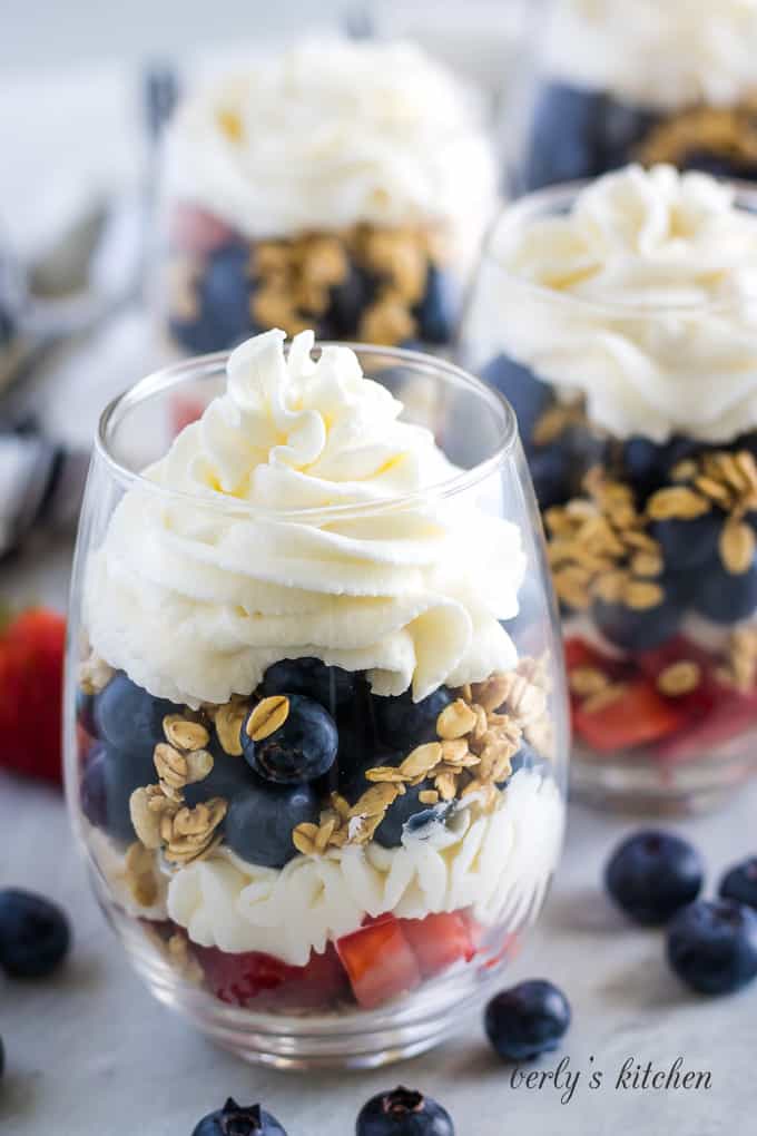 Fruit parfaits in a glasses.