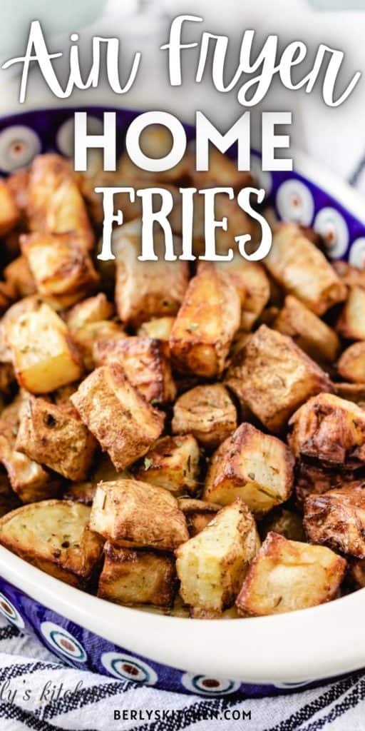 Close up view of air fryer home fries.