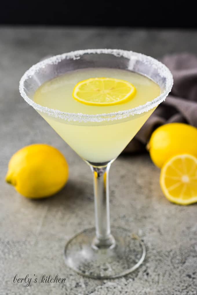 3 ingredient lemon drop martini in a chilled glass.