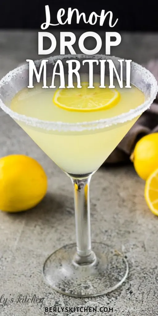 Close up view of a lemon drop martini in a chilled glass.