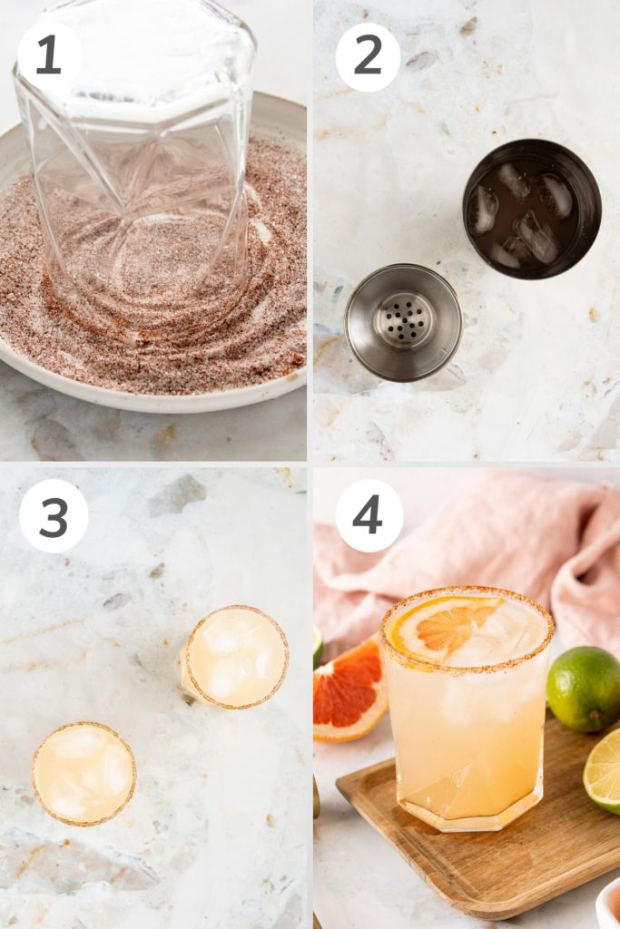 Collage showing how to make a mezcalita.