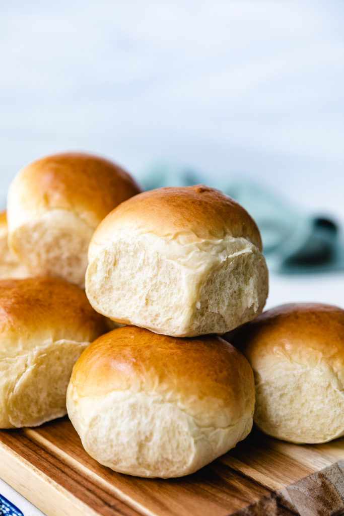 Bread rolls stacked up.