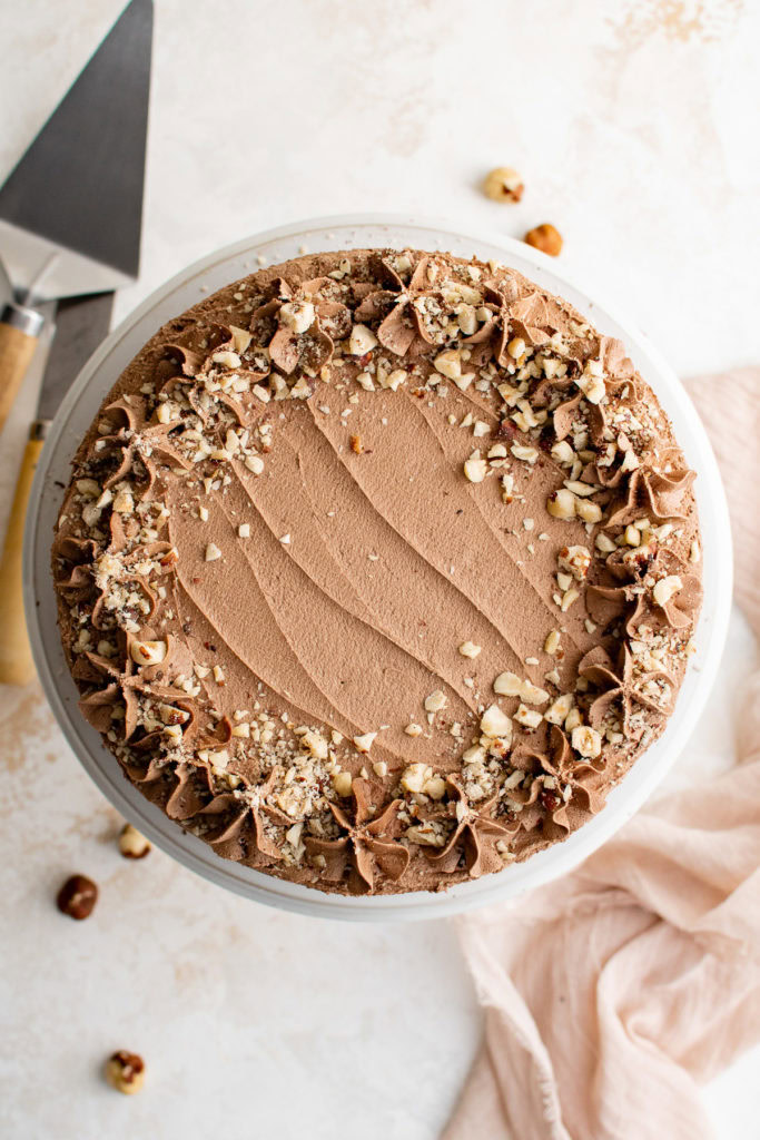 Top down view of a hazelnut cake.