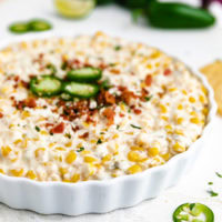 Dish of jalapeno corn dip.