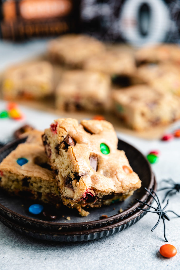 Two cookie bars on a plate.