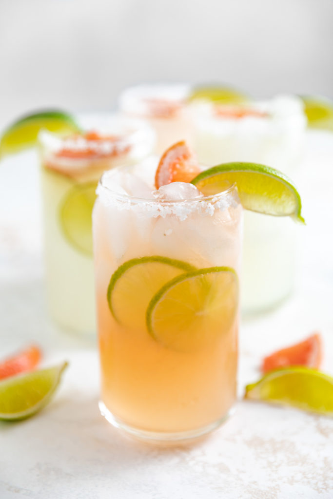 Grapefruit margarita in a can glass.