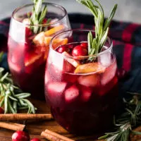 Close up photo of two glasses of sangria.
