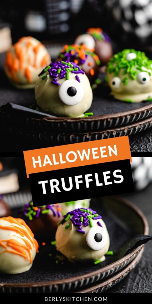 Collage of two photos of Halloween Truffles.